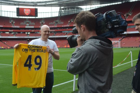 Anderson's effort to raise money for charity and travel the world has been endorsed by Arsenal FC, who invited him for an interview at the Emirates Stadium last August.