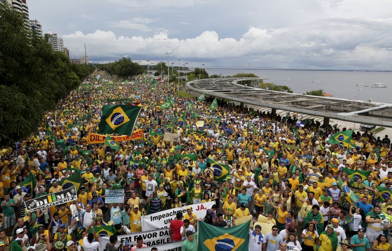 A ‘historic’ 1.4 million people in Sao Paulo fill the central avenue in a demonstration calling for the impeachment of president Dilma Rousseff. – Reuters pic, March 14, 2016.