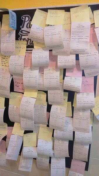 The board in Charlie's Cafe is full of receipts, a show of support for the cafe's pay-it-forward practice. – The Malaysian Insider pic by Yap Pik Kuan, January 26, 2016.