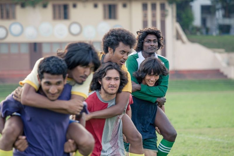 The chemistry between the lead characters comes through effortlessly, including captain Chow Kwok Keong (played by JC Chee) on the extreme right, and goalie Muthu (Saran Kumar Manokaran) who is being carried. – Pic courtesy of Woohoo Productions, January 28, 2016.