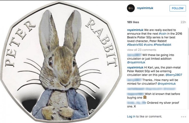 Kelinci uang sebagai Peter Rabbit Beatrix Potter di koin Inggris